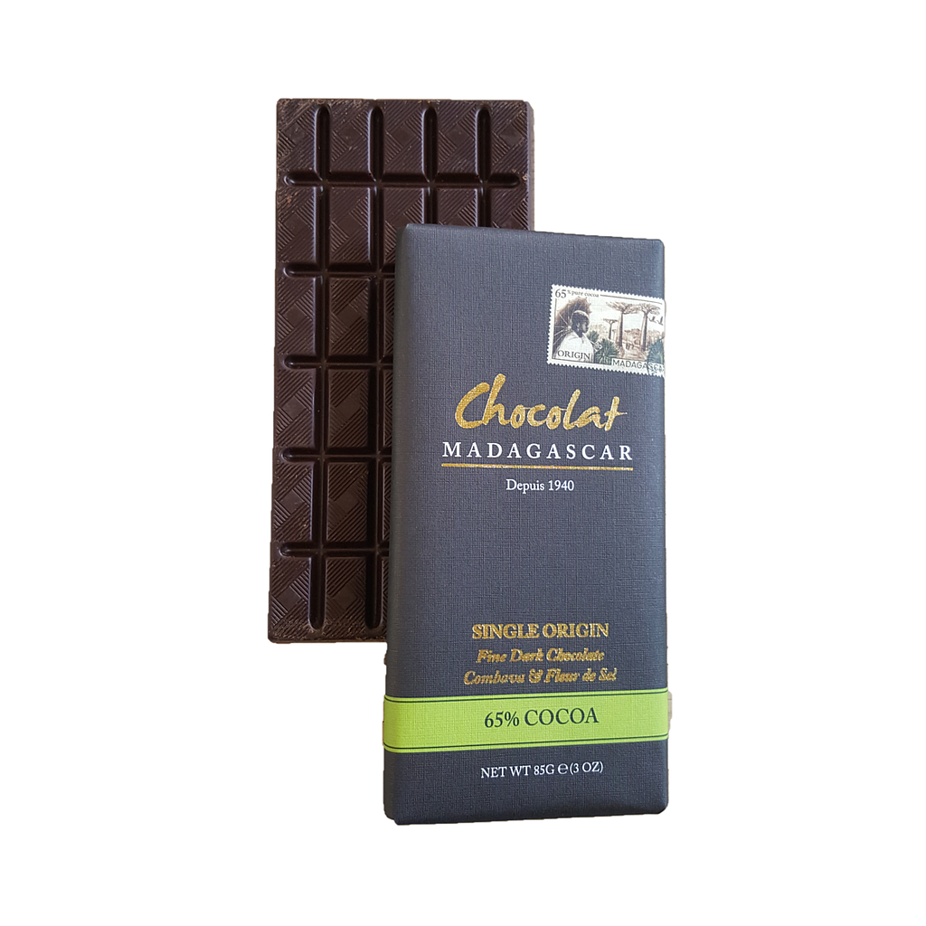 Tablette de chocolat noir 65% au combava et fleur de sel